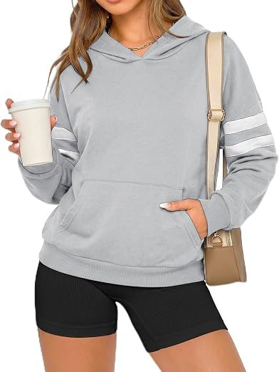 Women's Striped Sleeve Kangaroo Pocket Hoodie
