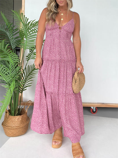 Women's Ditsy Floral Plunge Neckline Tiered Maxi Dress