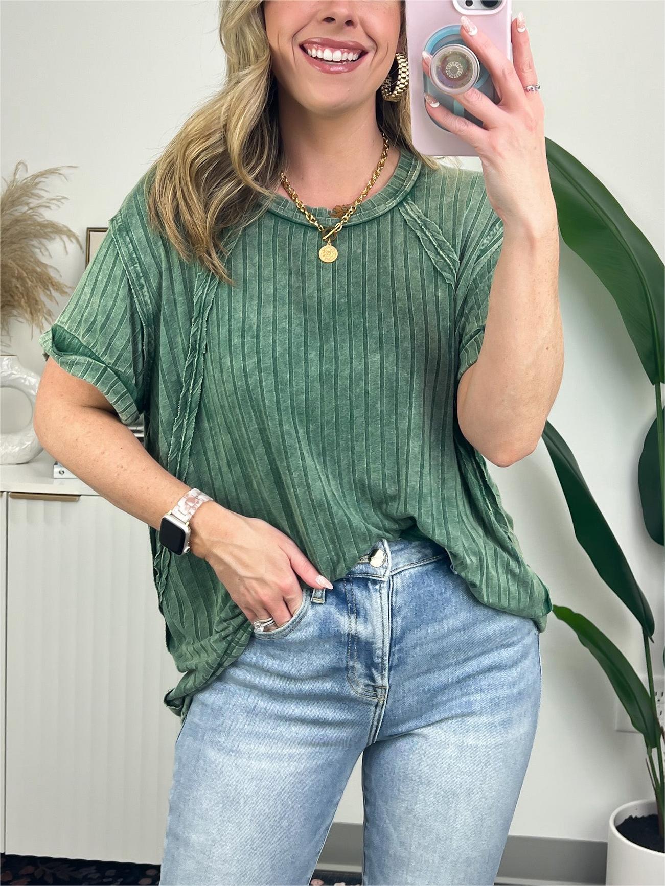Women's Slouchy Ribbed Mineral Wash Tee