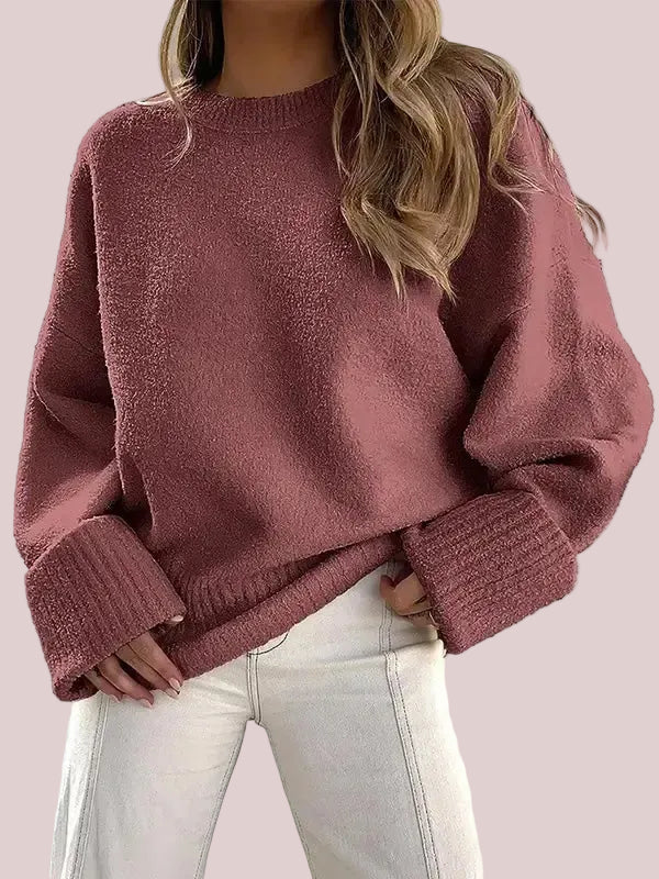Women's Crewneck Oversized Fuzzy Knit Pullover