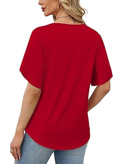Women's V Neck Petal Short Sleeve Tops