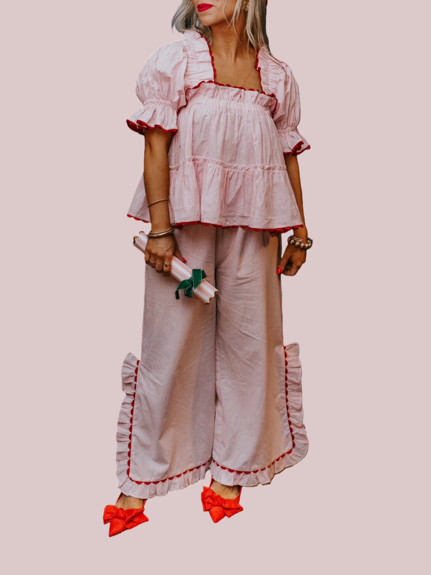 Valentine Ruffle Puff Sleeve Pajamas Set (Buy 2 Free Shipping)