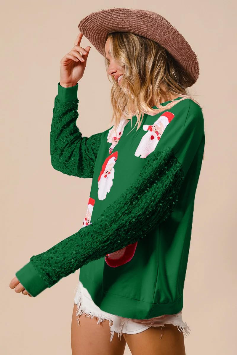 Women's Sequine Santa Christmas Sweatshirt