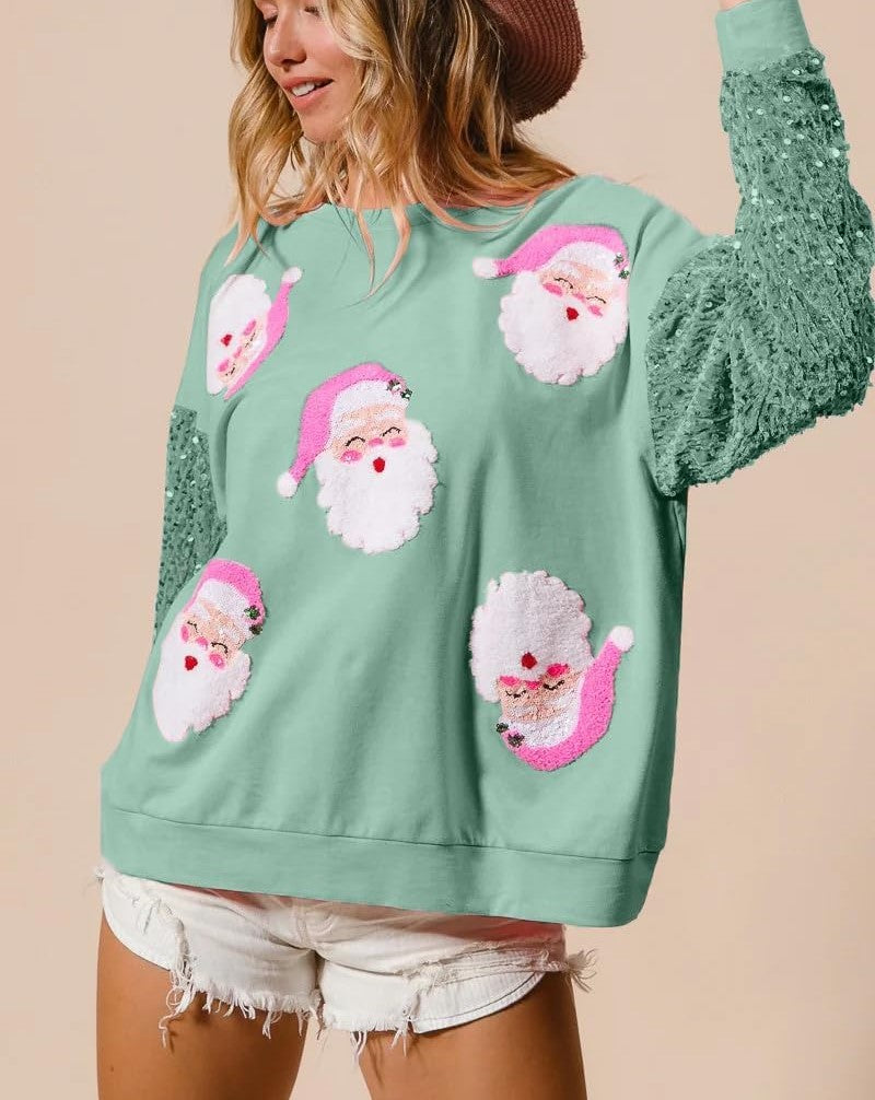 Women's Sequine Santa Christmas Sweatshirt