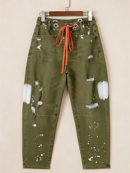 Casual Women's Distressed Drawstring Jeans