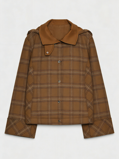 Women's High-Neck Checked Hooded Quilted Coat