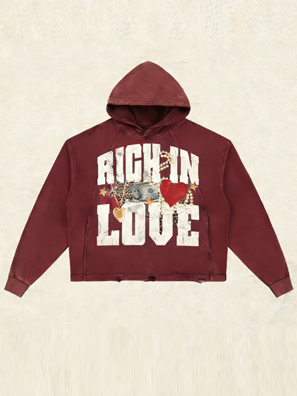 "Rich in Love" Distressed Graphic Hoodie