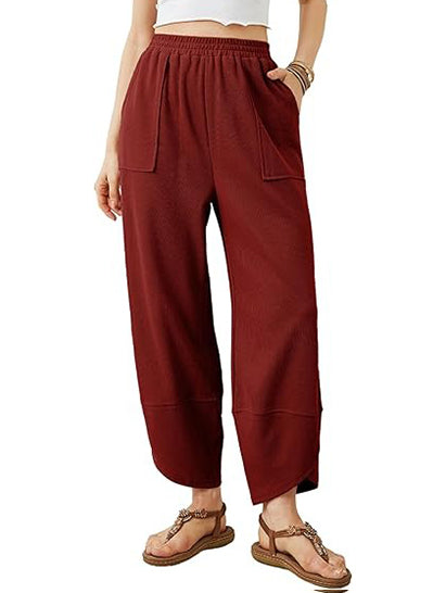 Women's Elastic Waist Wide Leg Harem Pants with Pockets