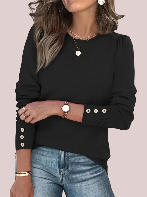 Women's Fall Button‑Cuff Knit Pullover Top