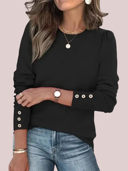 Women's Fall Button‑Cuff Knit Pullover Top