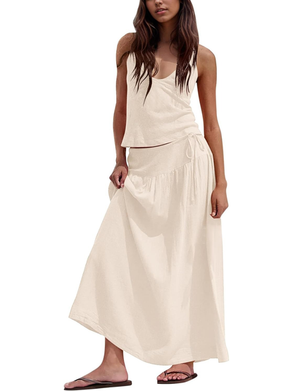 Women's Deep V‑Neck Halter Matching Skirt Set