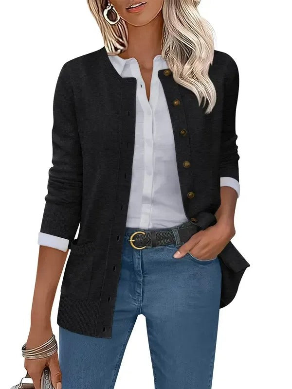 Women's 2026 Fall Casual Long Sleeve Crewneck Cardigans