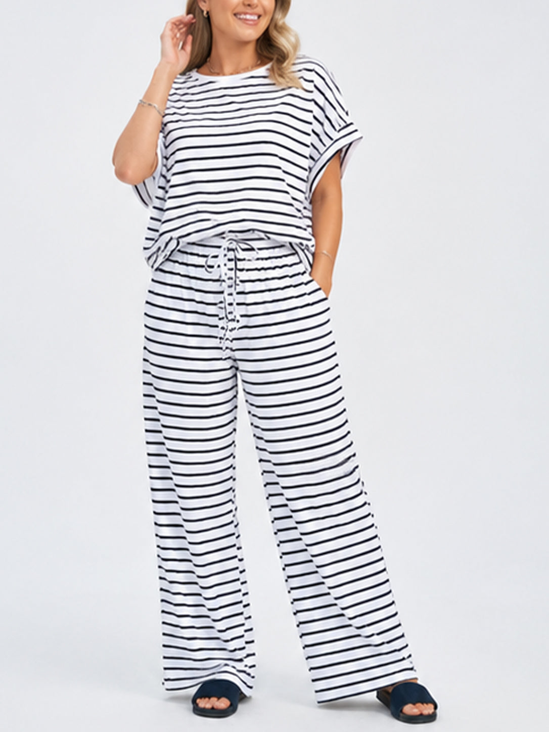 Women's Casual Striped Two Piece Co Ord Set