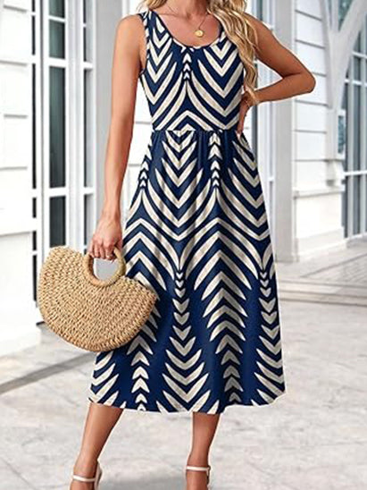 Women's Flowy Casual Midi Dress with Pockets