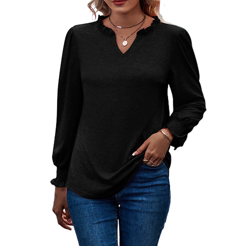 Bubble Sleeve V-neck Loose Casual Tops