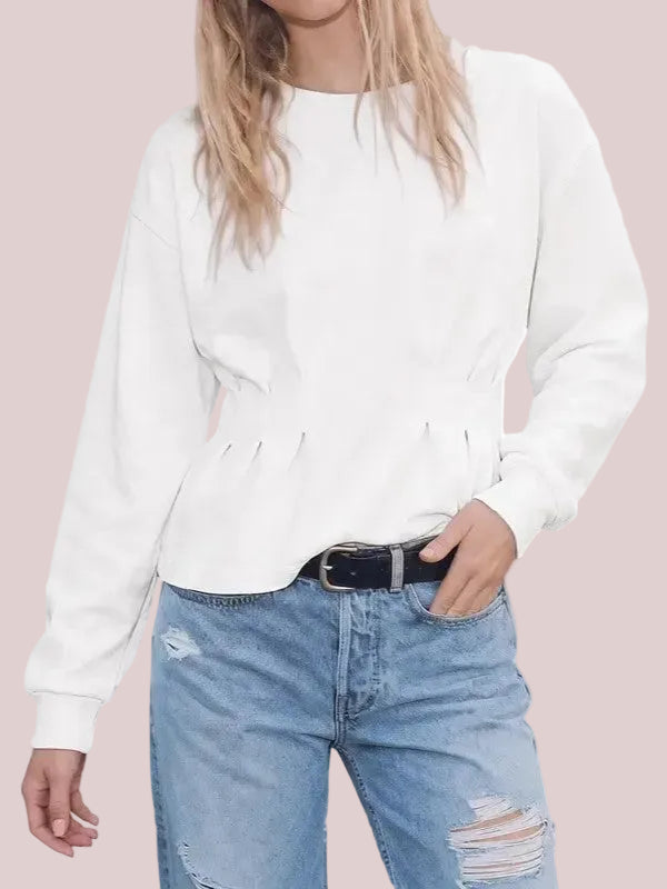 Women's Basic Long Sleeve Cinched Waist Sweatshirt