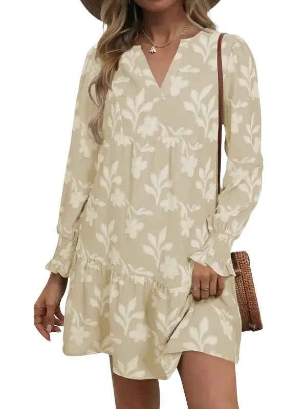 Women's Floral Casual Long sleeve Shift Mini Dress