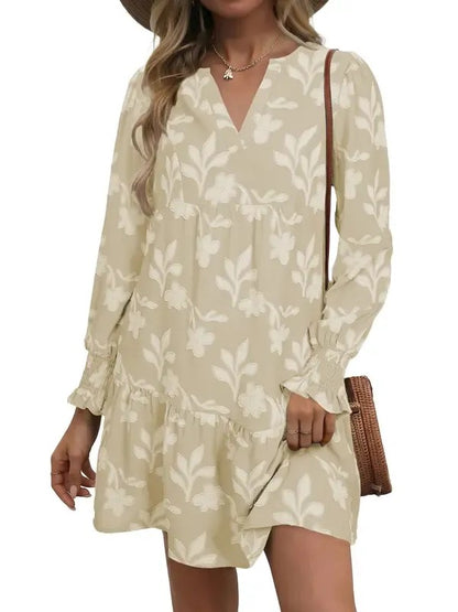 Women's Floral Casual Long sleeve Shift Mini Dress