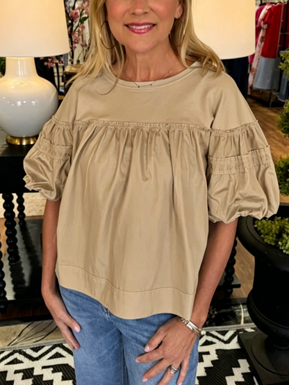 Women's Relaxed Fit Puff Sleeve Casual Top