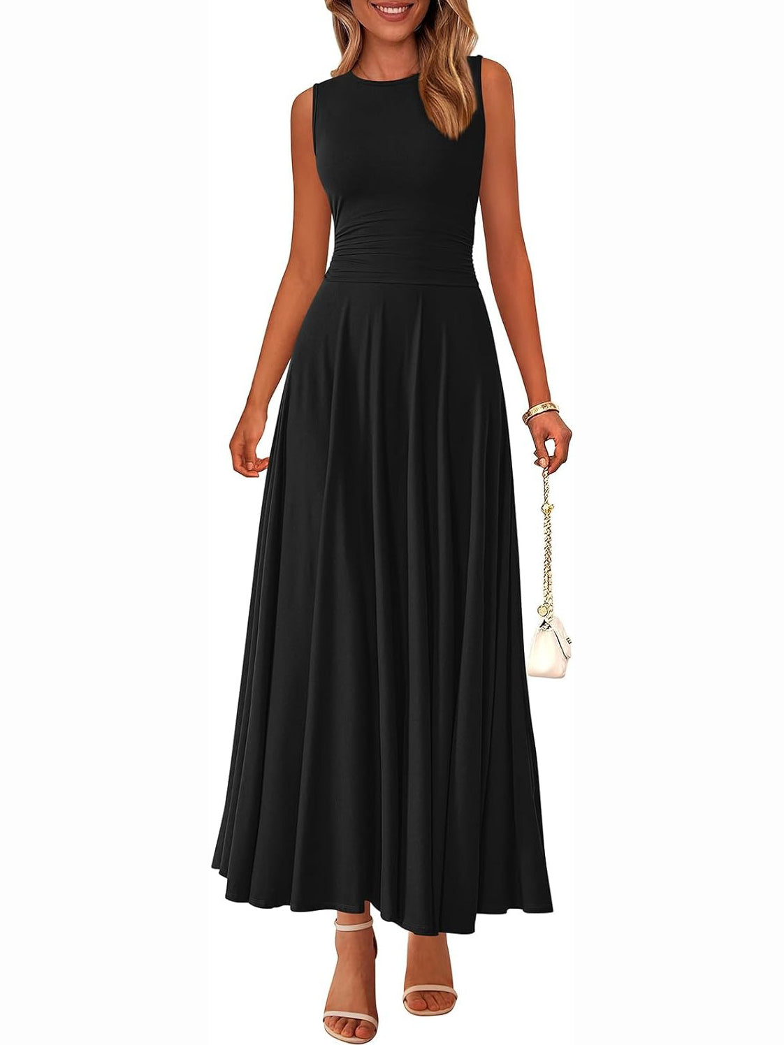 Women's Sleeveless Ruched High Waist Maxi Dress