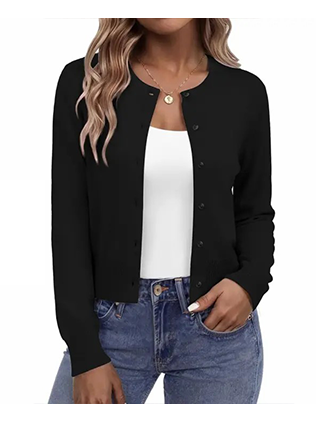 Women's Cropped Round‑Neck Knit Cardigan