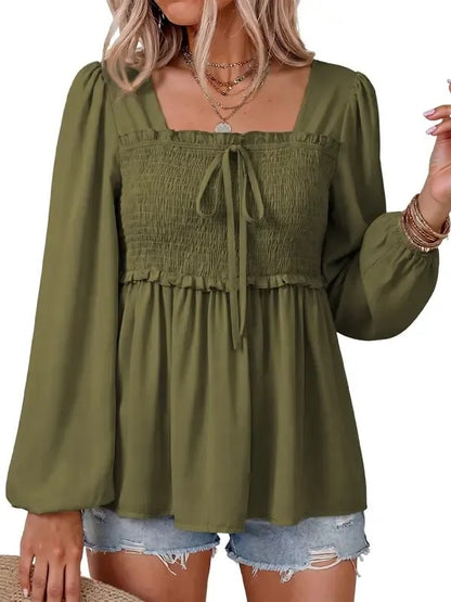 Women's Boho Floral Ruffle Square Neck Casual Shirt