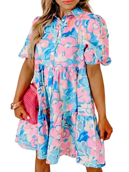 Women's Summer Boho Floral Puff Sleeve Dress