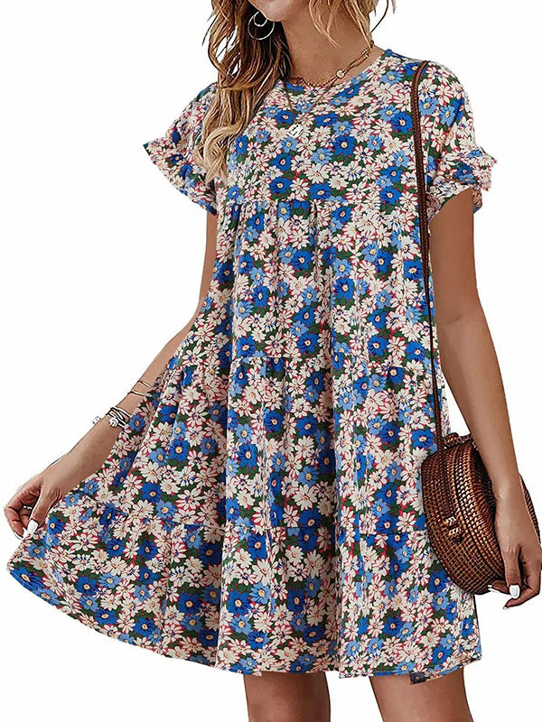 Women's Ruffles Floral Printed Babydoll Casual Dress
