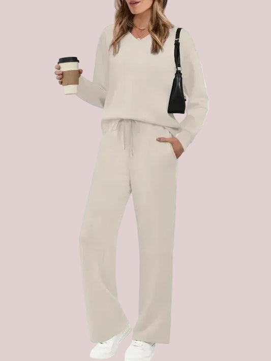 Women's Casual Long Sleeve Wide Leg Pants Set