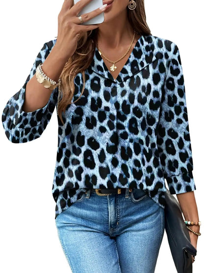 Summer Loose 3/4 Sleeve Printed Dressy Blouse