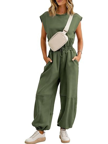 Women's Loose Fit Elastic Waist Jogger Jumpsuit