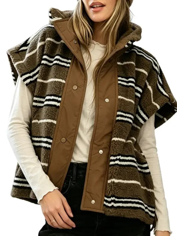 Women's Oversized Striped Sherpa Fleece Vest