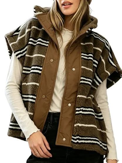 Women's Oversized Striped Sherpa Fleece Vest