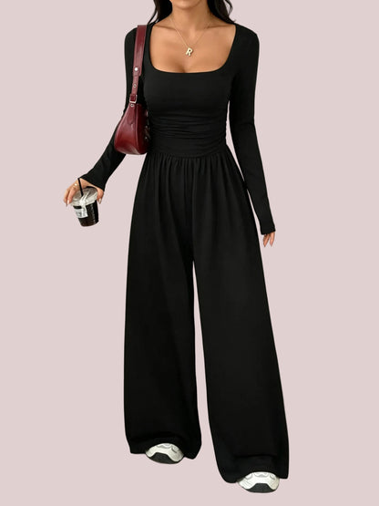 Women's Soft Stretchy Square Neck Wide Leg Jumpsuit