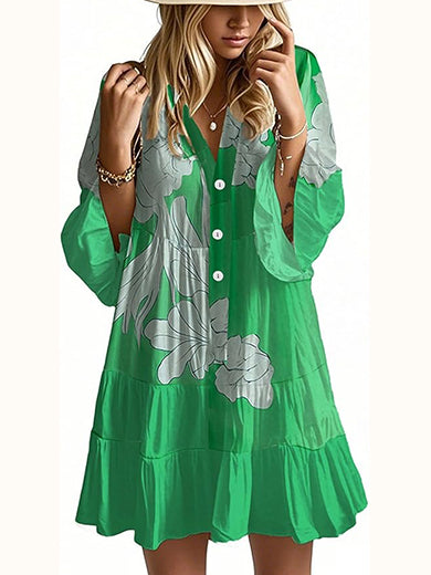 Women's 2026 Boho Babydoll Dress with 3/4 Ruffle Sleeves