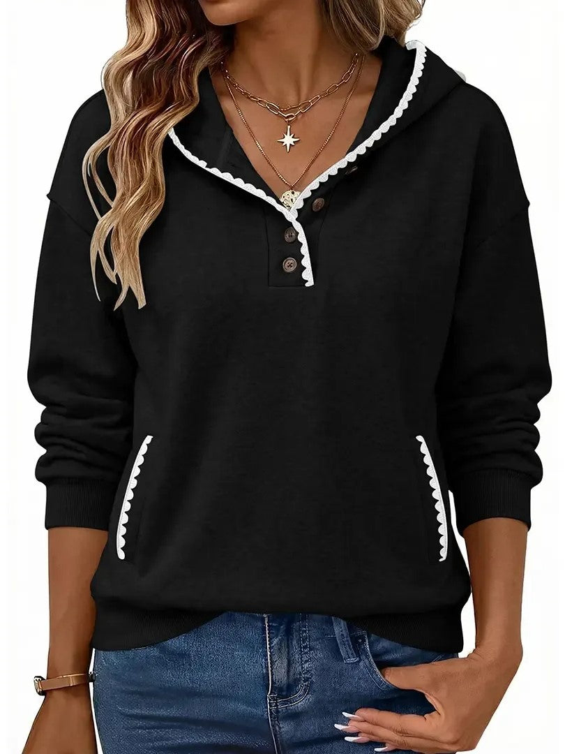 Women's Scalloped‑Trim Button Hoodie