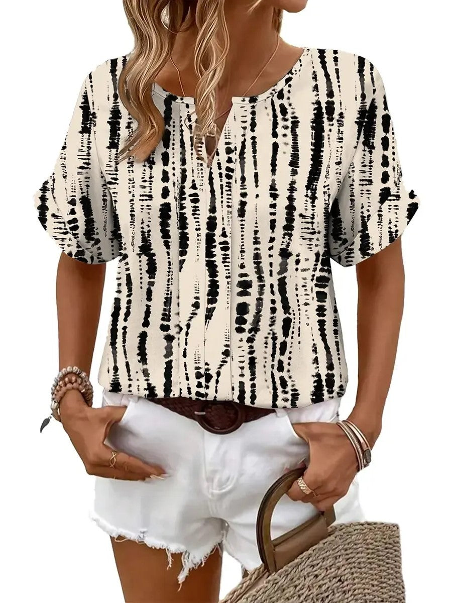 Women's Abstract Stripe Print V Neck Blouse