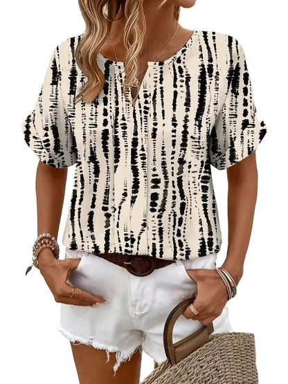 Women's Abstract Stripe Print V Neck Blouse