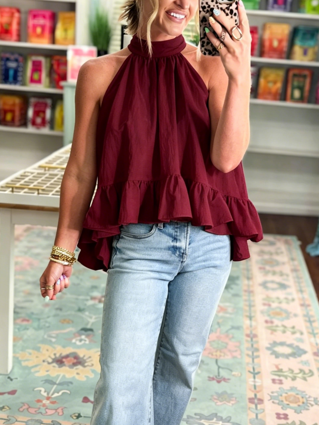 Women's Halter Ruffle Sleeveless Blouse