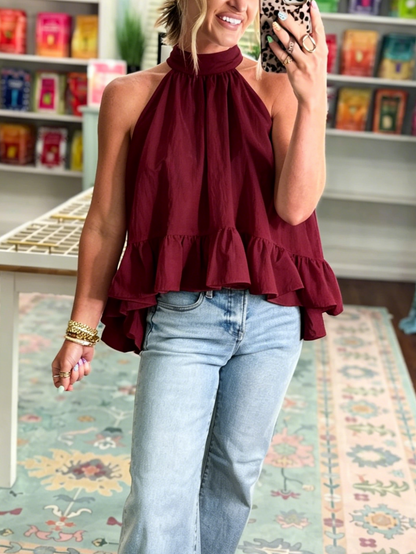 Women's Halter Ruffle Sleeveless Blouse