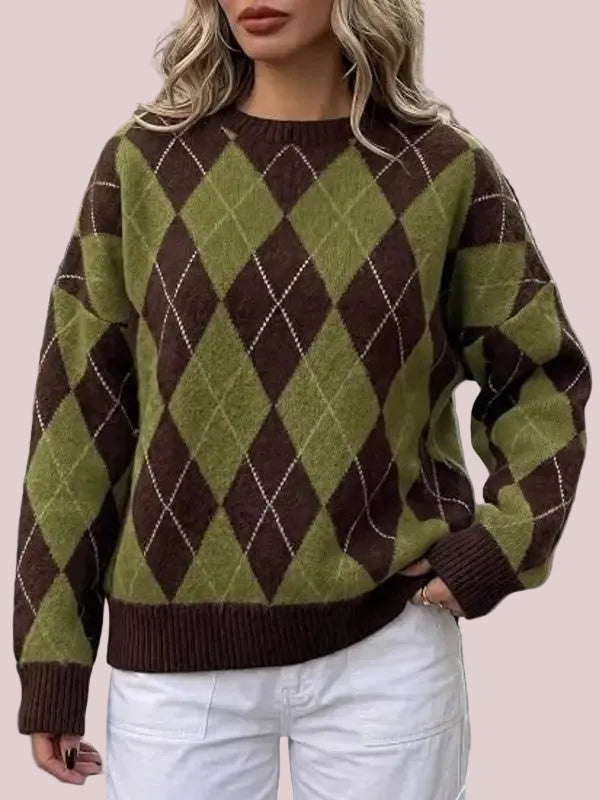 Women's Oversized Argyle Plaid Sweater