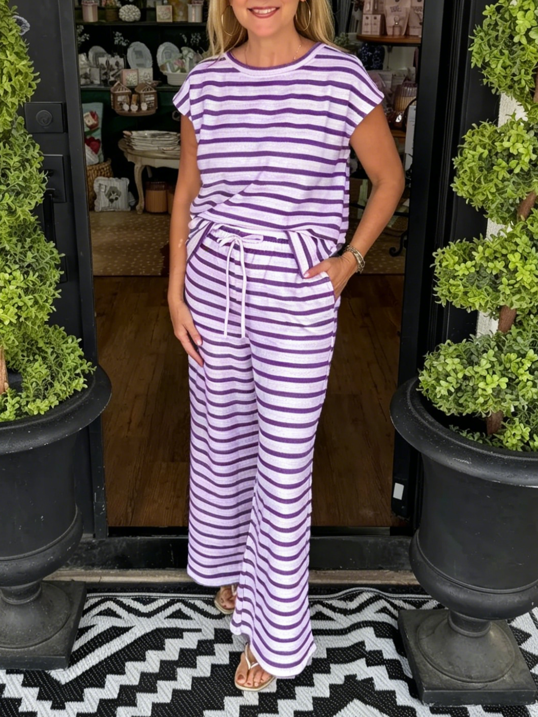 Women's Spring Cozy Stripe Matching Set