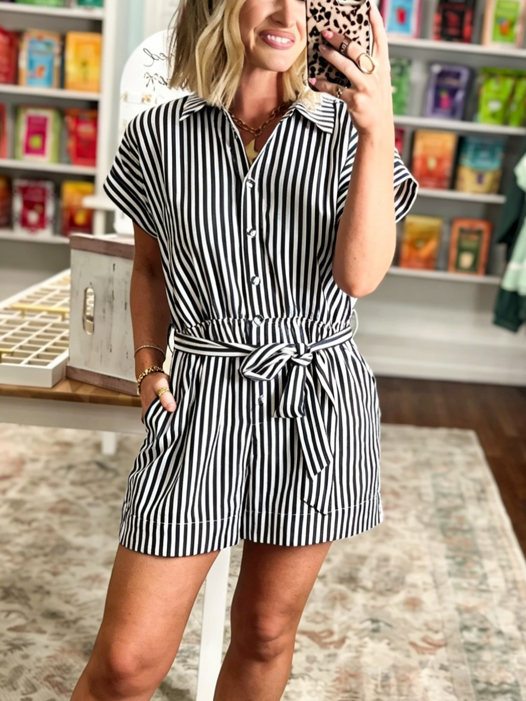 Women's Summer Striped One-Piece Shorts Set