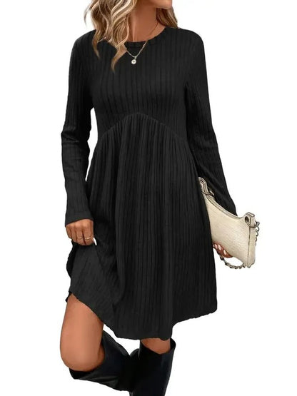 Women's Ribbed Long Sleeve Babydoll Dress