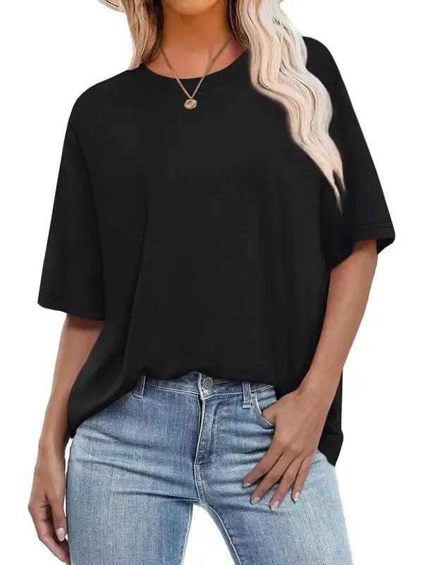 Women's Color Block Ringer Crew Neck Oversized T-Shirt