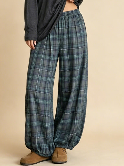 Women's Boho Plaid Elastic Waist Baggy Jogging Pants