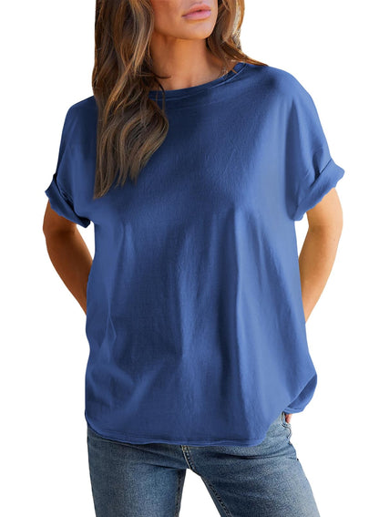Women's Solid Color Round Neck Short Sleeve T-shirt