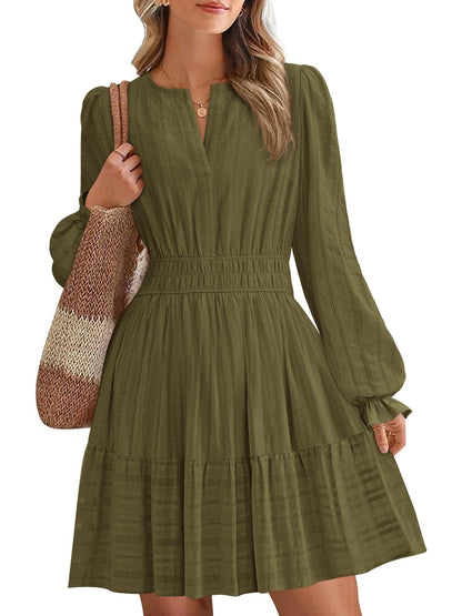 Women's Tiered Ruffle Hem V-Neck Dress