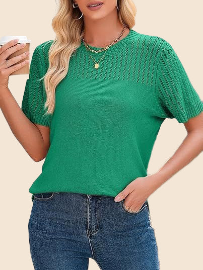Women's Summer Hollow Out Short Sleeve Knit Tops