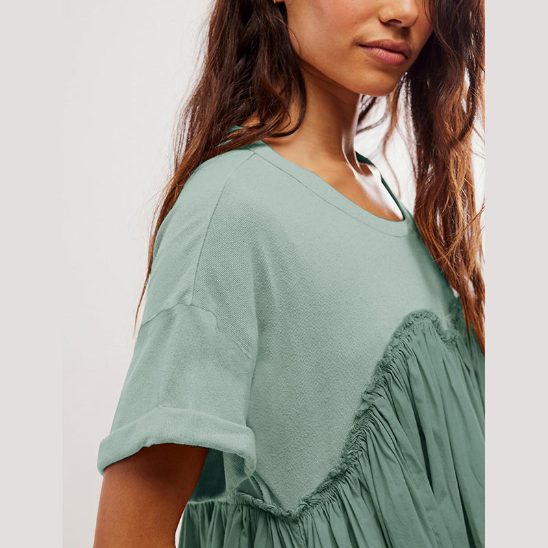 Women's Summer Pleated Babydoll Dress with Pockets